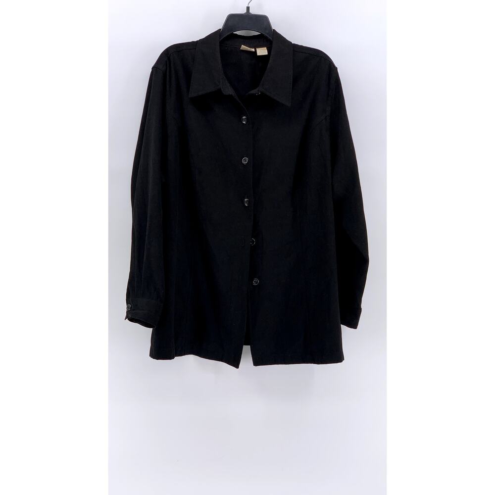 CHEROKEE Women's Black Plus Button-Up Long Sleeve Top SZ 2X